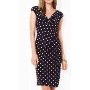 Ralph Lauren Dress 10 Black White Polka Dot Washable V Neck Career Church